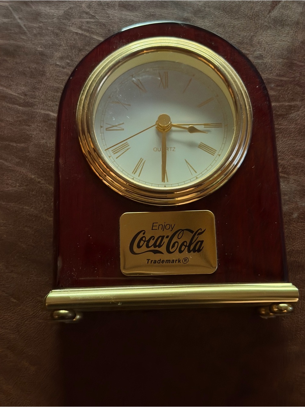Vintage wood and brass Coca Cola desk clock